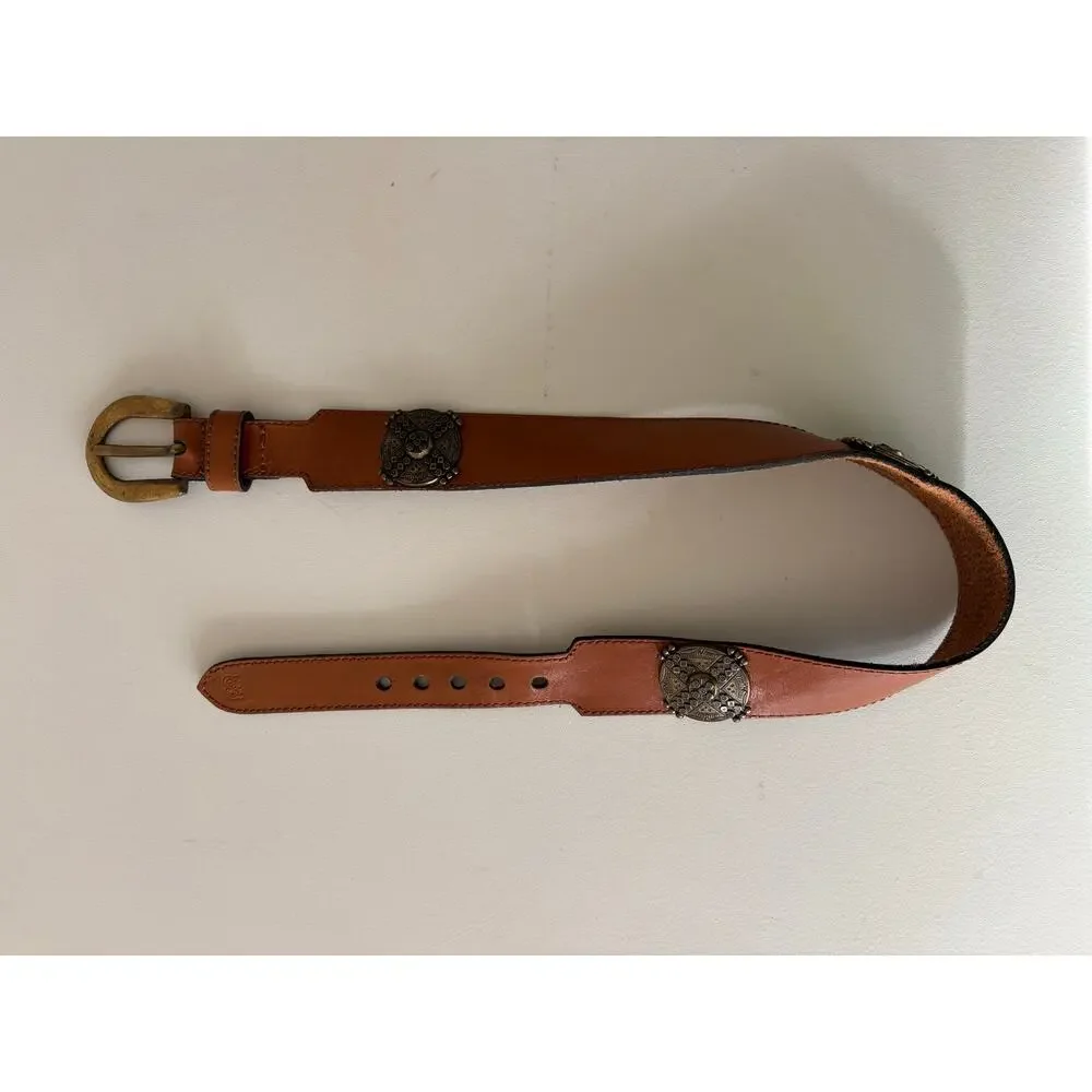 Vintage Western Brown Leather Belt With Metal Detailing cowboy cowgirl rodeo